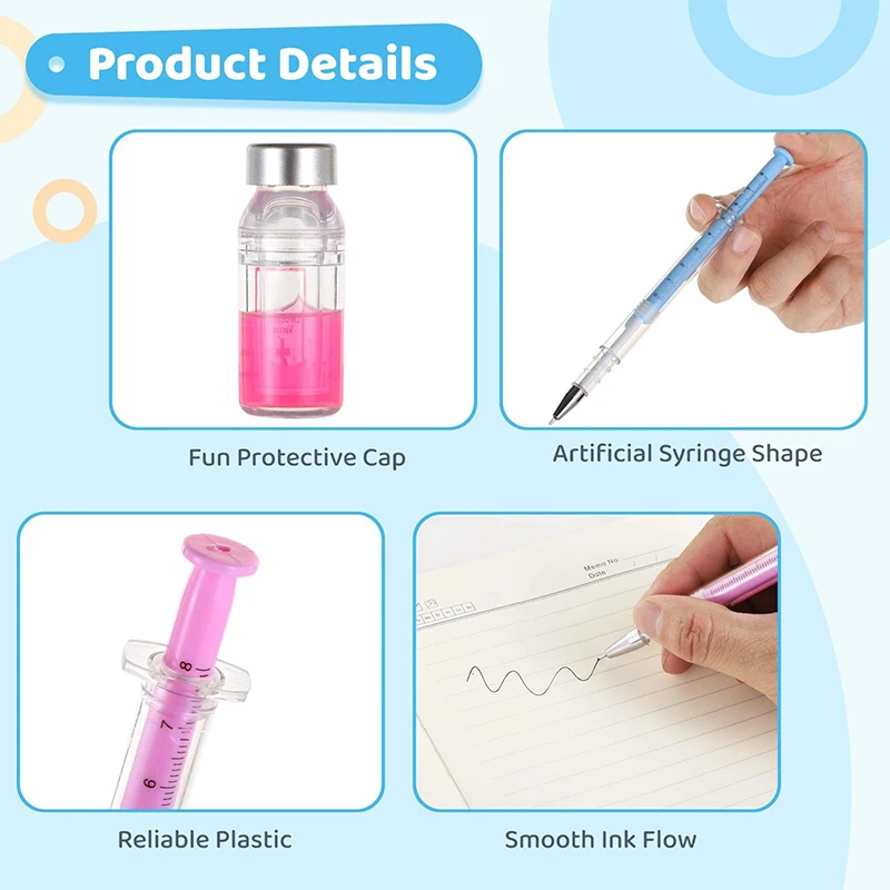 60Pieces Neutral Simulates Virus Elimination Injection Syringe Shape Black Signature Vaccine Pen Promotional Pens