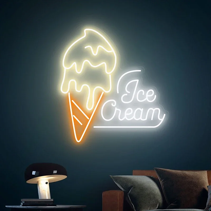 Ice Cream Custom LED Neon Sign Light Up Home Wall Decor Coffee Bar Shop Restaurant Decoration Personalized Gift Welcome Sign