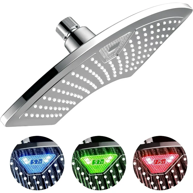 12 inch All- Rainfall-LED-Shower-Head with Color-Changing LED/LCD Temperature Display