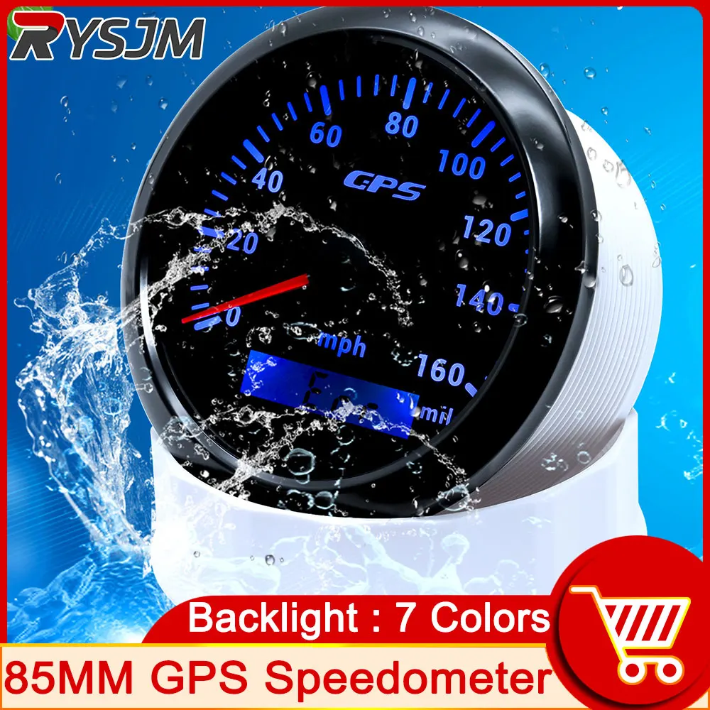 HD Waterproof 160MPH 85mm GPS Speedometer for Snowmobile Motorcycle Boat ATV UTV Total Mileage 12V 24V 7 Colors