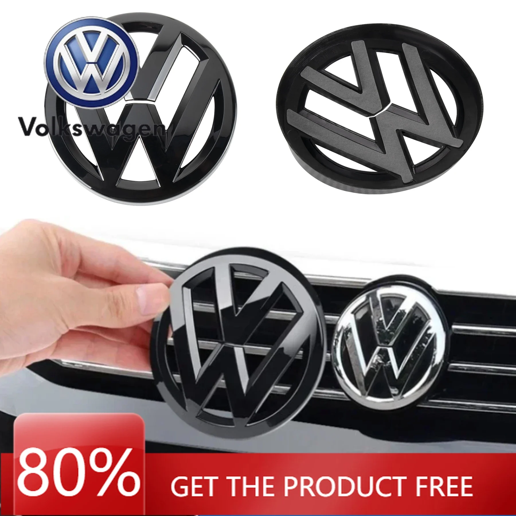 

For VOLKSWAGEN 1set Glossy Car Front Grill Badge Emblem Stickers Car Logo Accessories For Volkswagen MK6 MK4 MK5 MK7 2014-2017 G