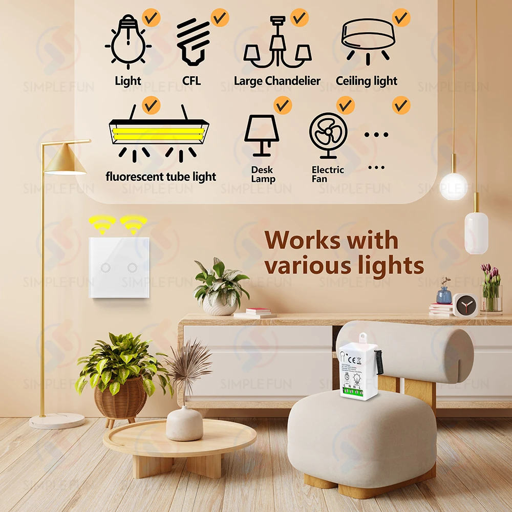 86-Typ Wireless Touch Panel Schalter Drahtlose Licht Schalter 110V 220V 230V 10A Mini RF433mhz relais Modul/Unterbrecher für Beleuchtung – Detail 7
