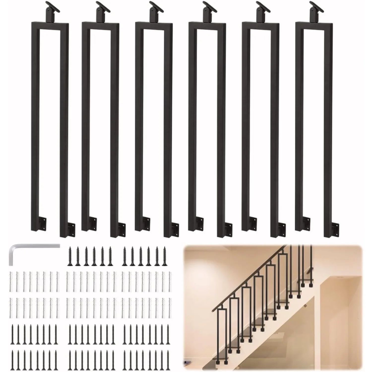 6Pcs U Shape Stair Balusters, 36'' Stair Handrails U Shaped Hand Rails Metal Staircase Handrail Railing Baluster for Stairs Hand