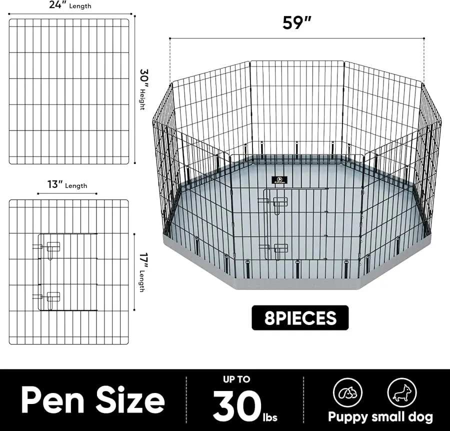 

Dog Playpen, 8 Panels 30’’H Dog Pens Indoor with Bottom Pad, Metal Foldable Pet Puppy Exercise Fence Crate Kennel, Better for Sm