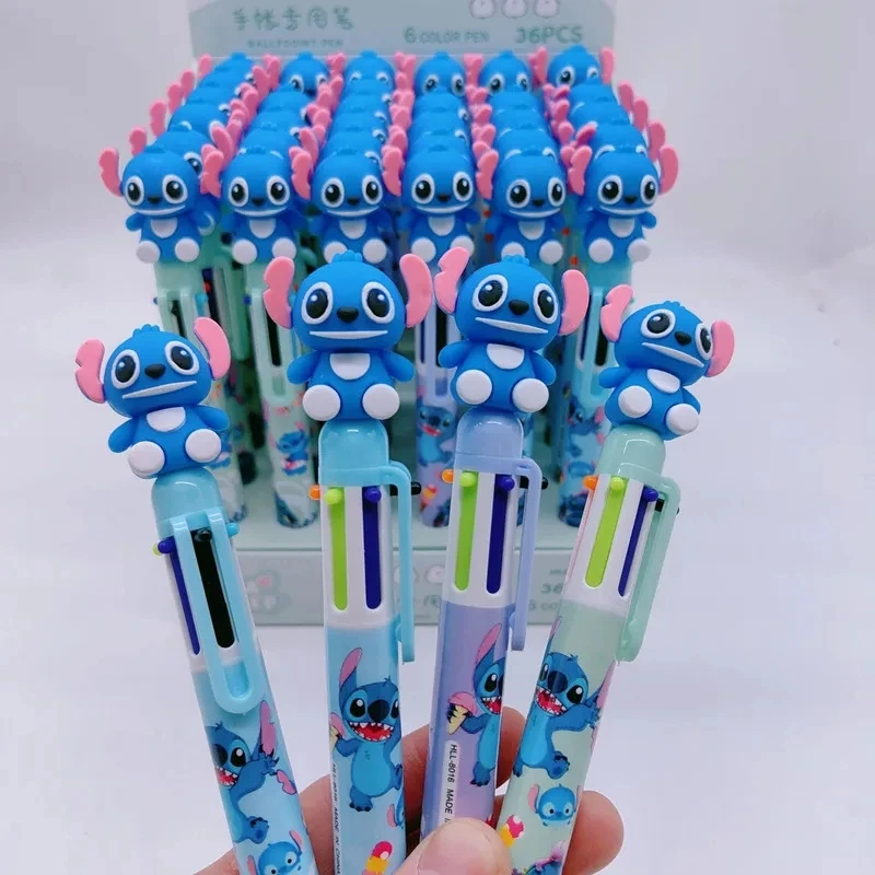 4/36Pcs Diseny Cartoon Stitch Doll 6/10 Colors Ballpoint Pen Student Supplies Student Stationery Children Graffiti Multi-coloPen