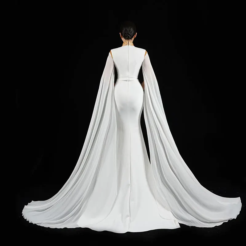 Baisha Long Evening Gown For Women Water Sleeves Stand-Up Collar Custom White Dresses vestidos de fiesta elegantes 2024 H1540