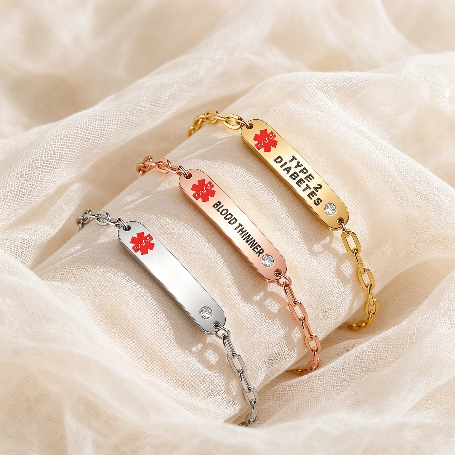 Medical Alert Bracelets for Women, Stainless Steel Curved Tag Customize Medical ID Bracelet, Personalized Emergency Jewelry