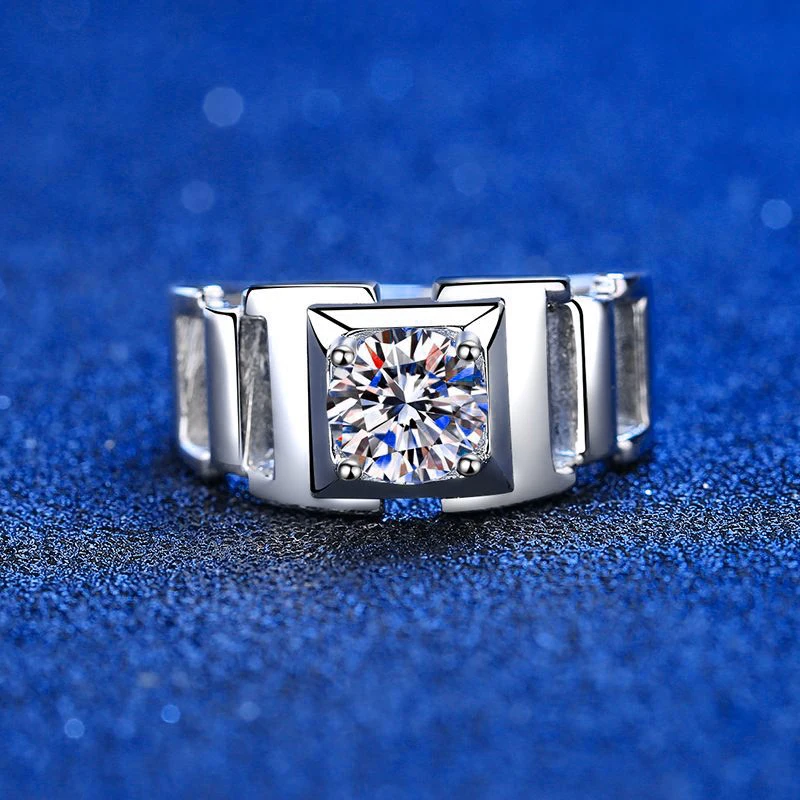 SEMNI US Size 1.0CT Moissanite Diamond Ring for Men PT950 Plated 925 Sterling Silver Men's Gift Powerful Band Fine Jewelry