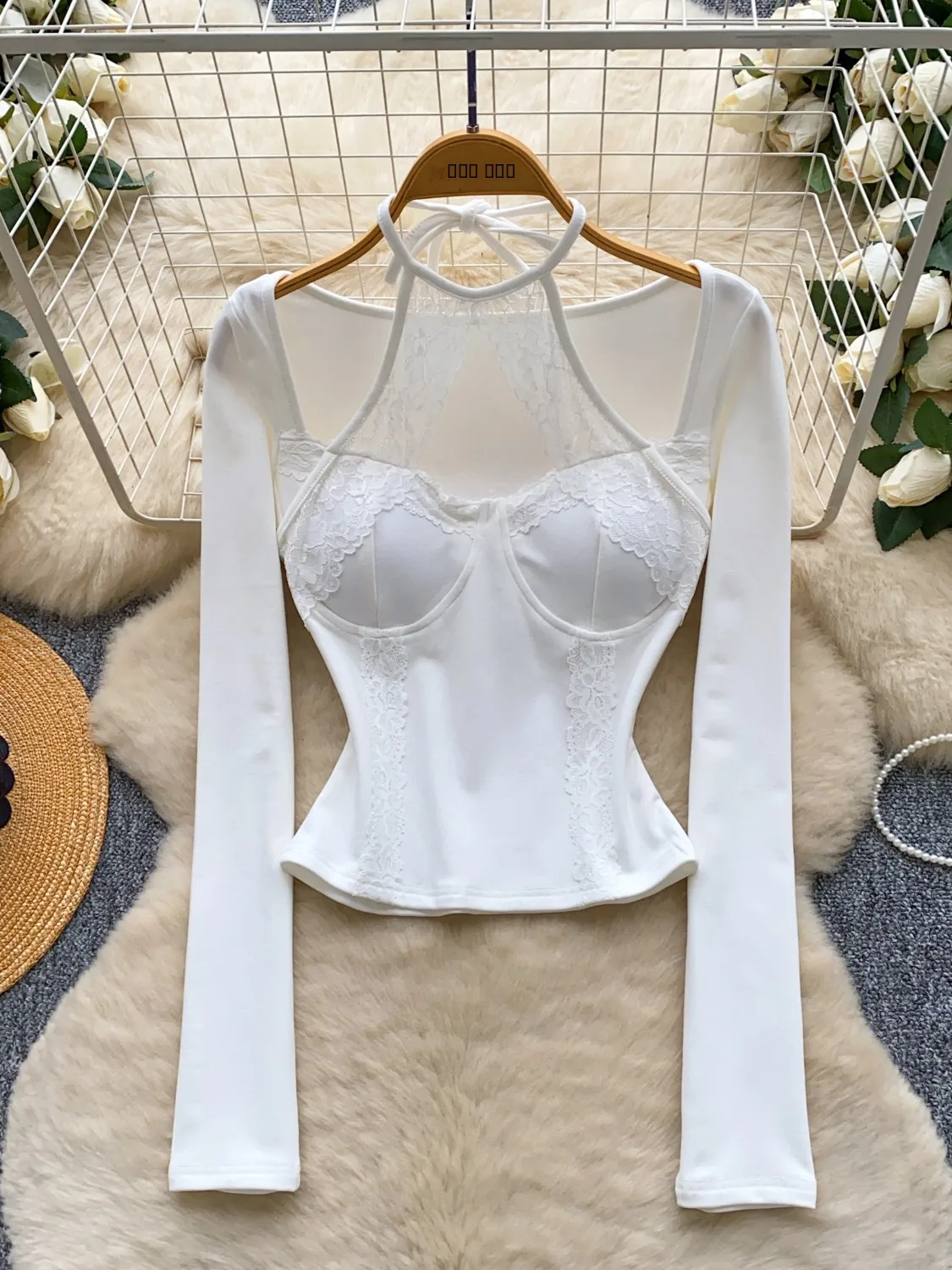 

Pure Desire Lace ter Ne Long Sve Women's T-irt Body a Base Layer irt Top Korean Sle Commute Faion
