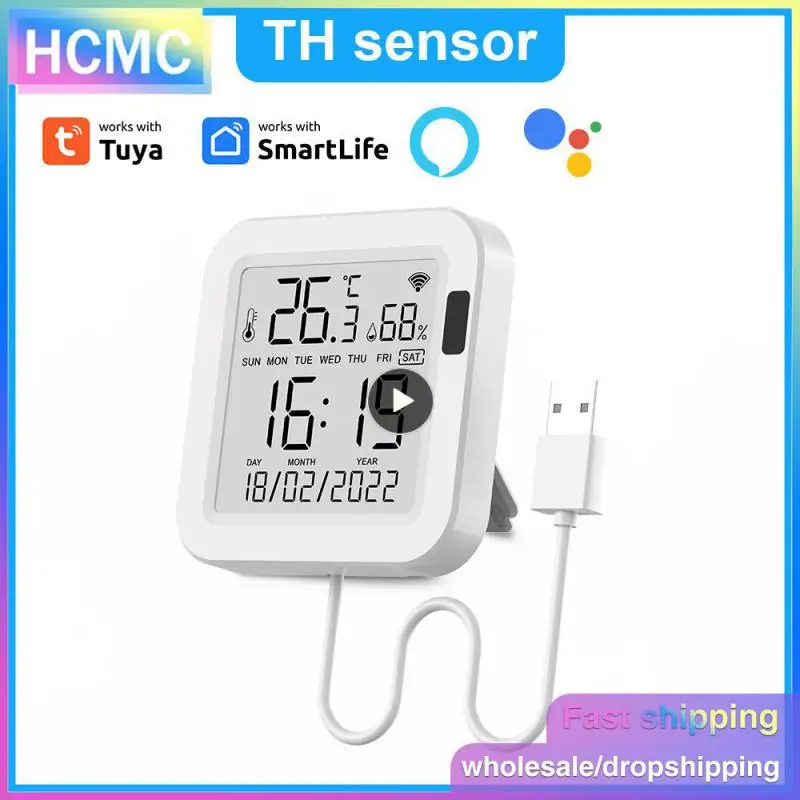 

Wifi Temperature Sensor Intelligent Linkage With Lcd Screen Display Remote Monitoring Switch Usb Power Time Tuya Humidity Sensor