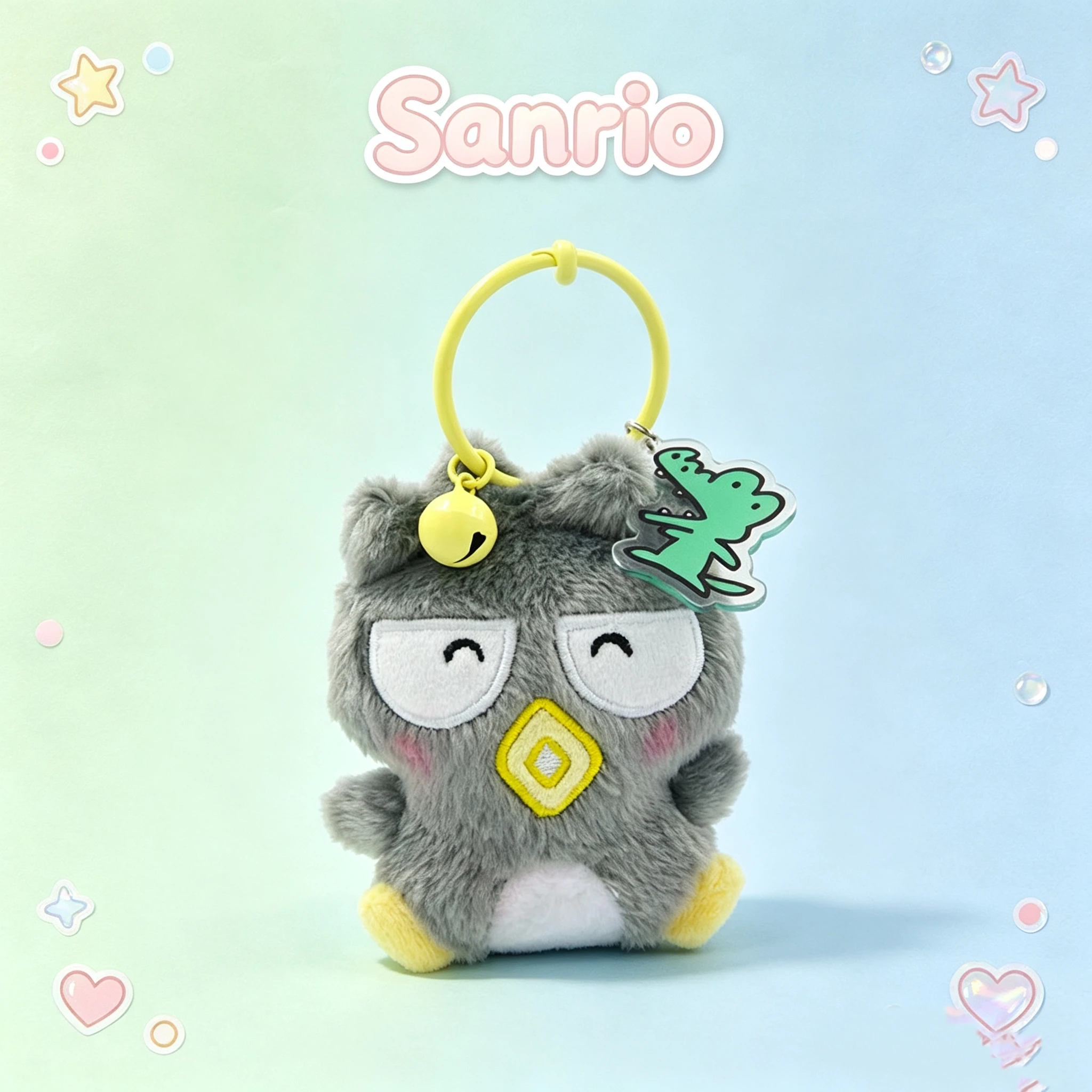 Genuine Sanrio Licensed Bell Series Plush Keychain, Cute Cartoon Character Pendant with Acrylic Tag, Soft Fluffy Backpack Charm,