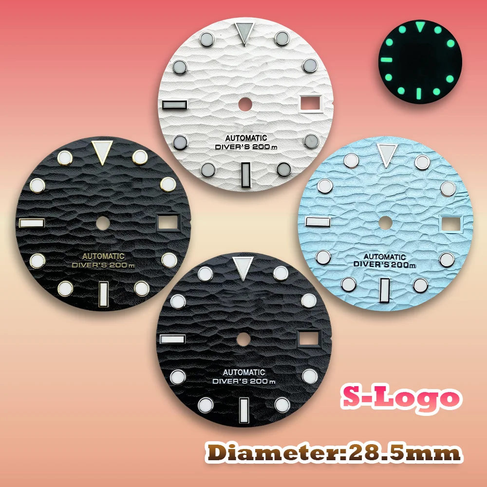 28.5mm 3D Blue Dives Wave Dial S Logo NH35 Dial Fit NH35/NH36 Movement Green Luminous Watch Modification Accessories Repair tool