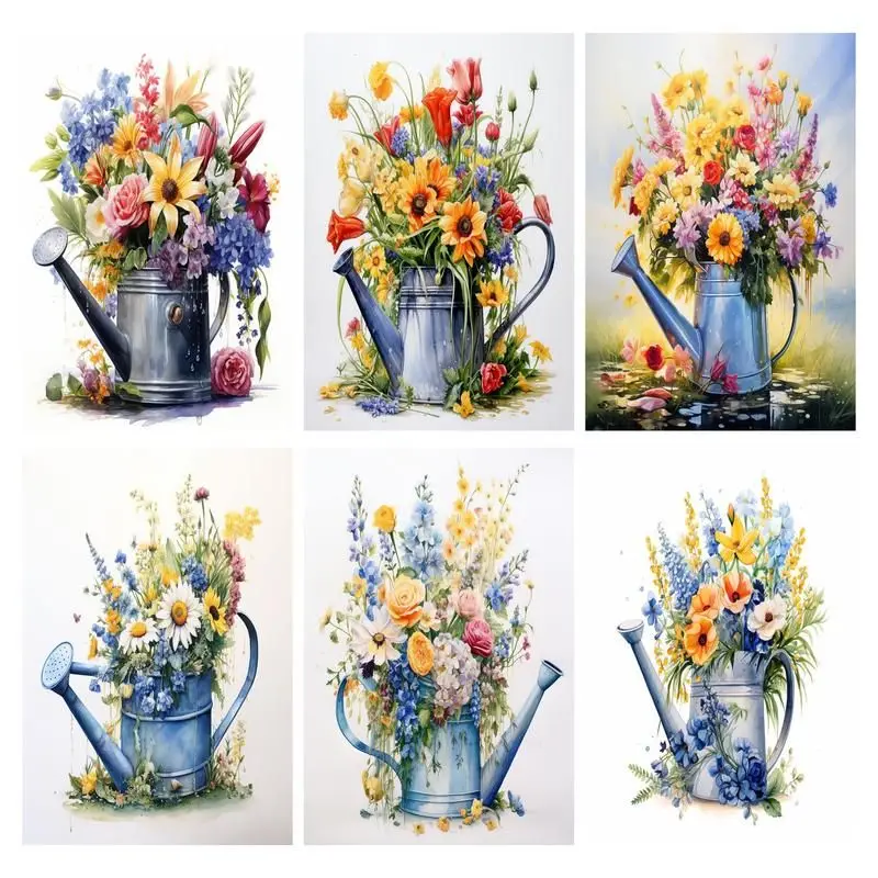 

CHENISTORY Paint By Numbers Flowers in a kettle HandPainted Paintings Gift DIY Pictures By Number Kits Drawing On Canvas Home De