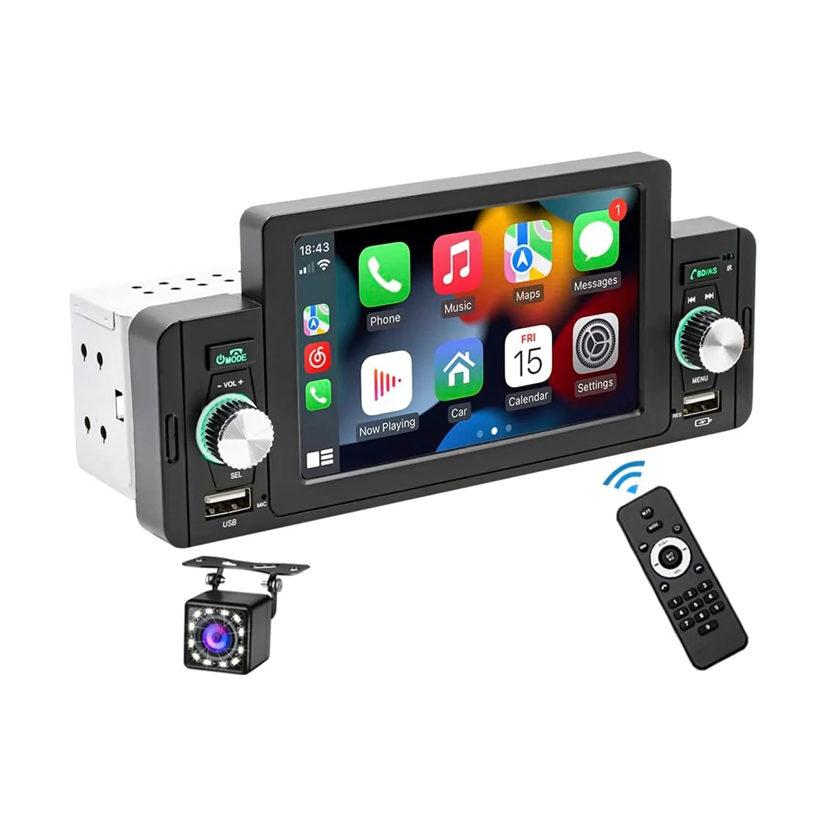 5 Inch Single Din Car Stereo Wireless CarPlay Android Auto Mirror-Link,Touchscreen Radio Bluetooth Backup Camera,FM