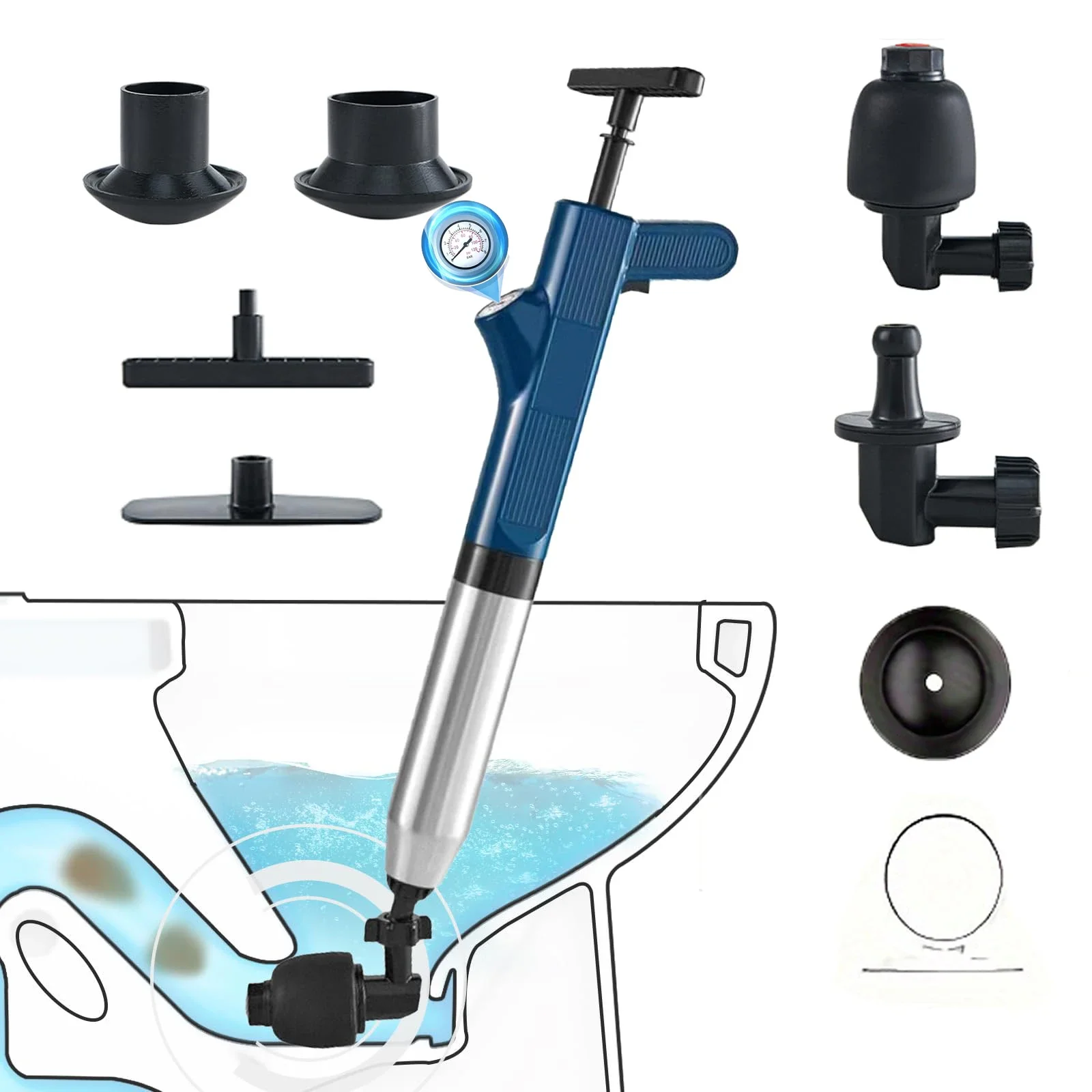 

oilet Plunger Set-High Pressure Air Plunger Drain Blaster Gun Drain Clog Remover Tool for Sink Bathroom Kitchen Pipe Floor Drain
