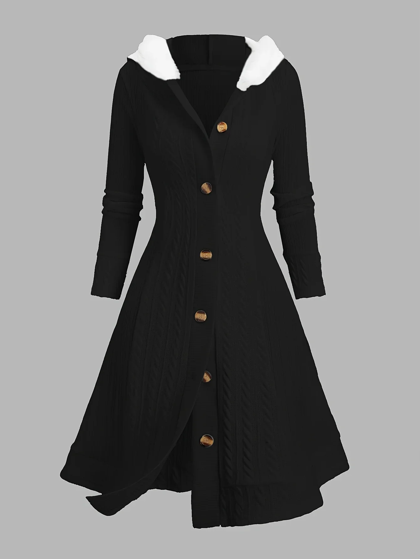 

Y2K twist knitted plaid imitation wool patchwork hooded coat button long knitted large size cardigan