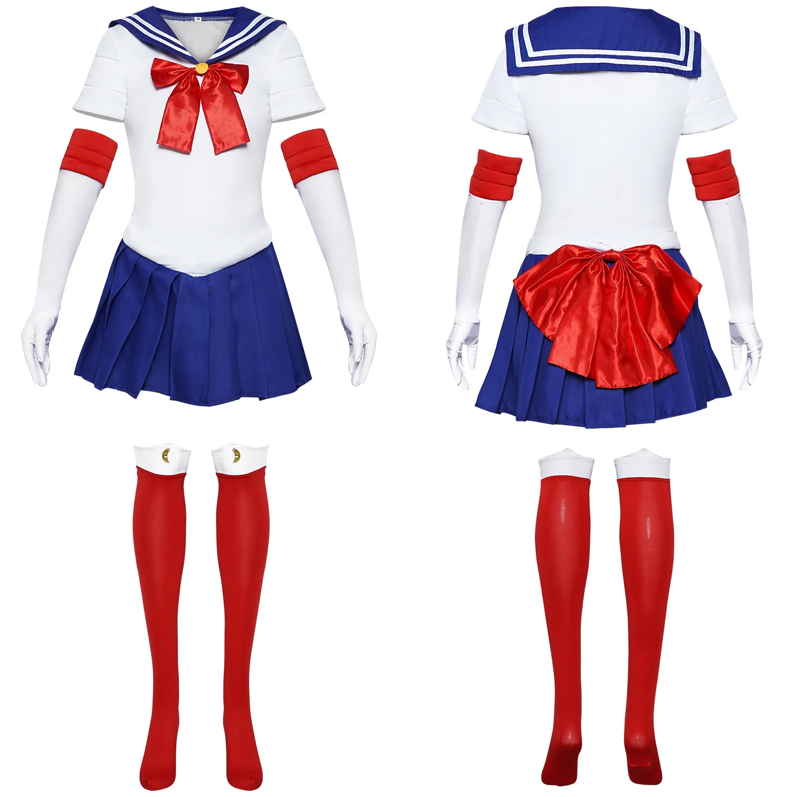 Kostium marynarza księżyc Usagi Tsukino kostiumy Cosplay dla dzieci dziewczyny śliczna sukienka z krótkim rękawem rękawiczki skarpetki Halloween odzież karnawałowa — zdjęcie 6
