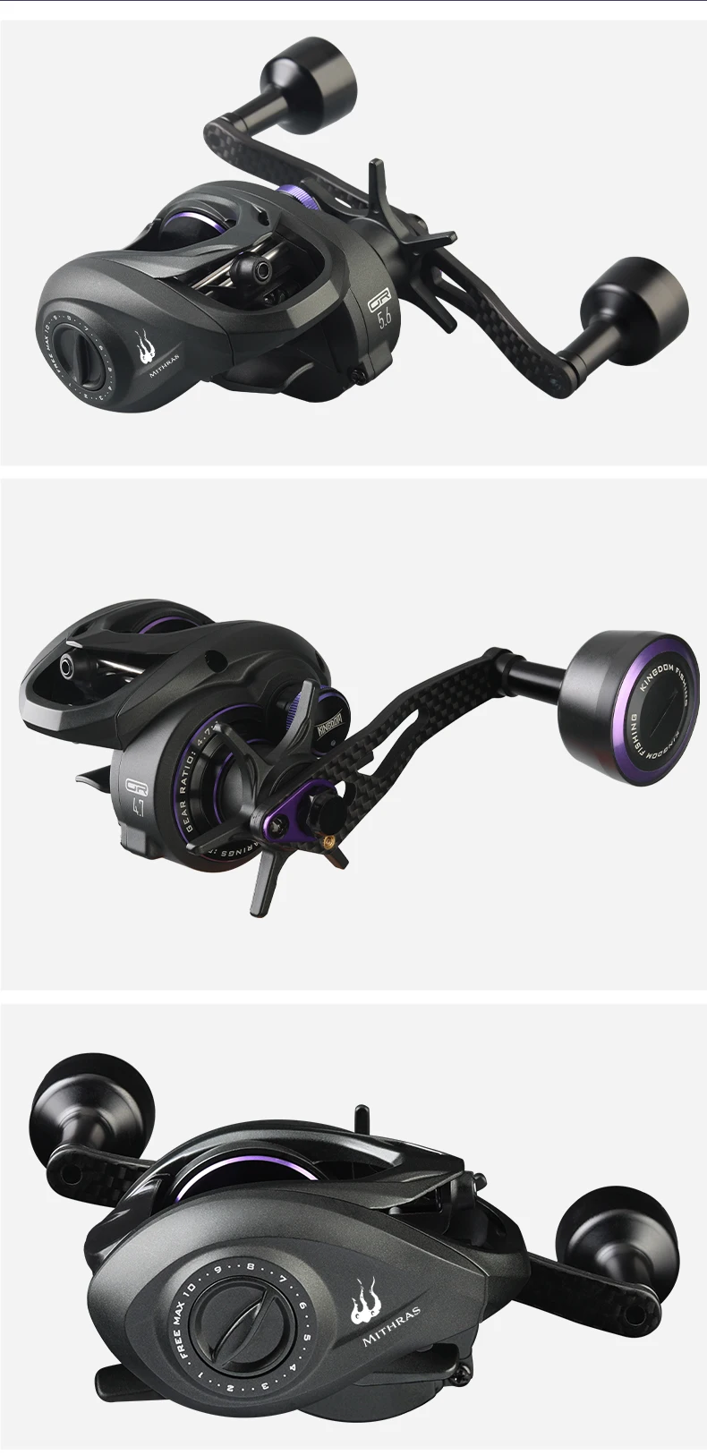 Kingdom Mithras Baitcasting-Rolle mit Aluminiumlegierungsrahmen, Übersetzungsverhältnis 5,6:1, 4,7:1, 8 kg maximale Bremskraft, 10+1BB, für Tintenfisch- und Oktopusangeln – Detail 9