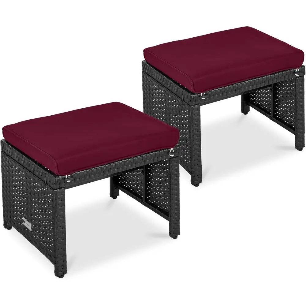 Set of 2 Wicker Ottomans with Multi-Position Outdoor Furniture, Patio, Backyard, Additional Seating, Ottoman, Side Table with Re