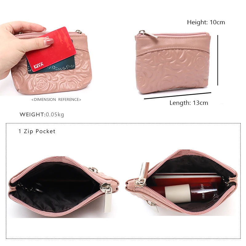 SC Brand Summer Style Women Genuine Leather Wallet Fashion Flower Print Zip Coin Purse Key Chain Pocket Portable Versatile Bag