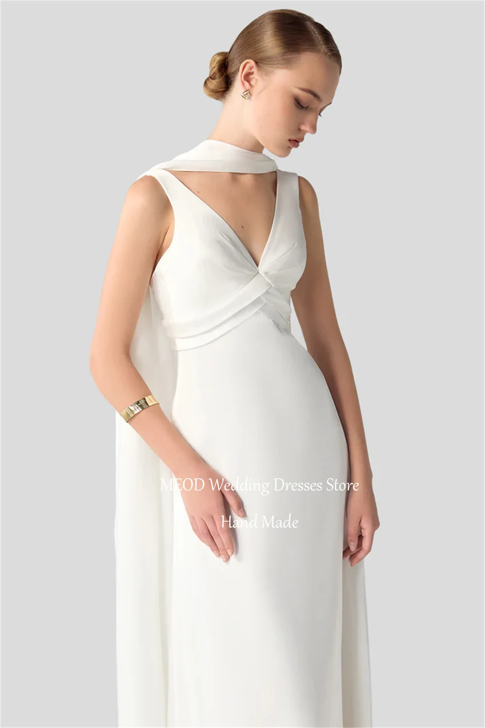 MEOD Formal Satin Wedding Dresses Bride V Neck Sleeveless Modern Prom Gowns Ankle Length A Line Vestidos De Novia Customized