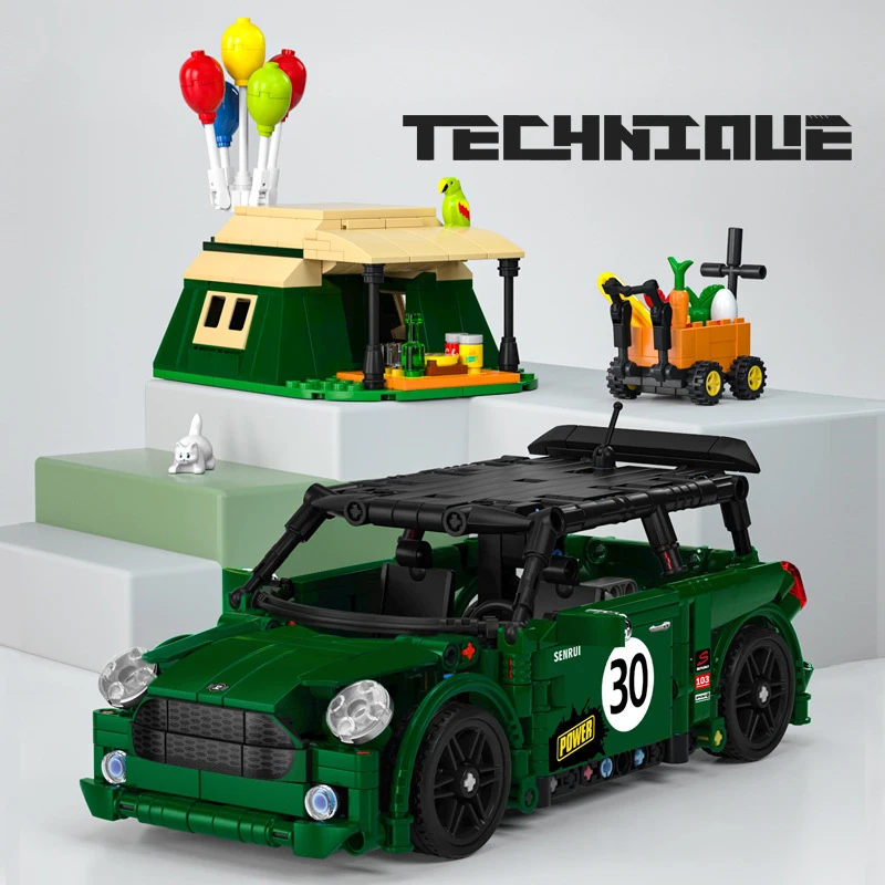 City Vehicle Mini Coopers Building Block Pull Back Car Tourism Tent Bricks Rally Racing Construction Model Toys For Kids Gift