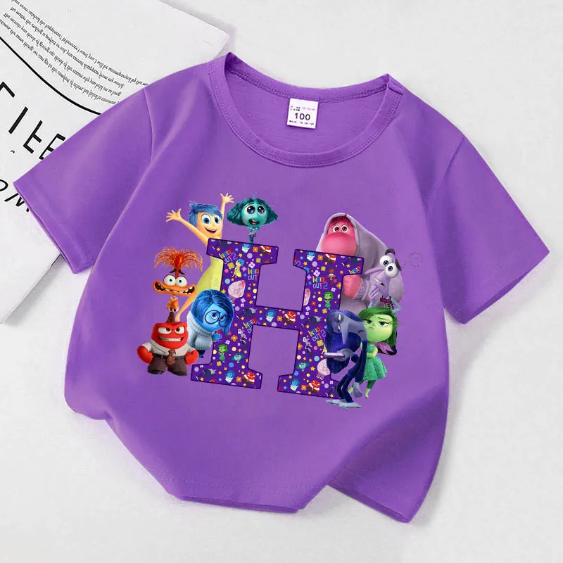 Disney Inside OUT เสื้อแขนสั้นเด็ก2คน, เสื้อยืดลายการ์ตูนน่ารักเสื้อยืดอนิเมะเด็กผู้ชายเสื้อยืดพิมพ์ลายเด็กผู้หญิงเสื้อยืดลำลองแฟชั่น2024