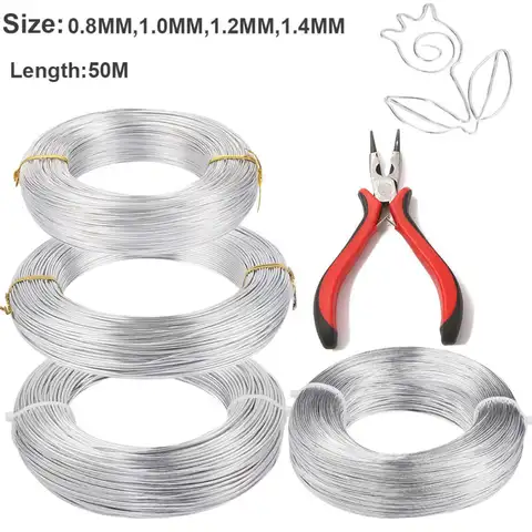 0.8mm-1.4mm Silve Aluminum Wire 50M(164 Feet) Bendable Metal Wire for Crafts,Sculpting,Armature,Accessories Making+1 Pliers