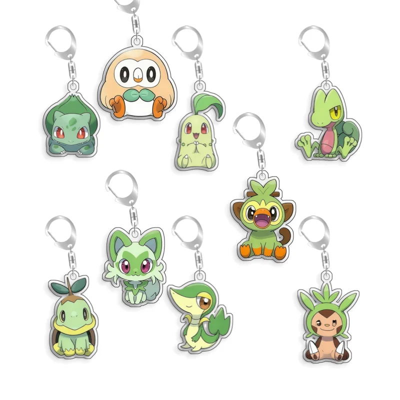 Chaveiro de Acrílico Artesanal Fofo de Desenho Animado Anime Pokémon Elf Qikachu Bulbasaur Rowlet Chikorita Sprigatito, Brinquedo Presente 5cm