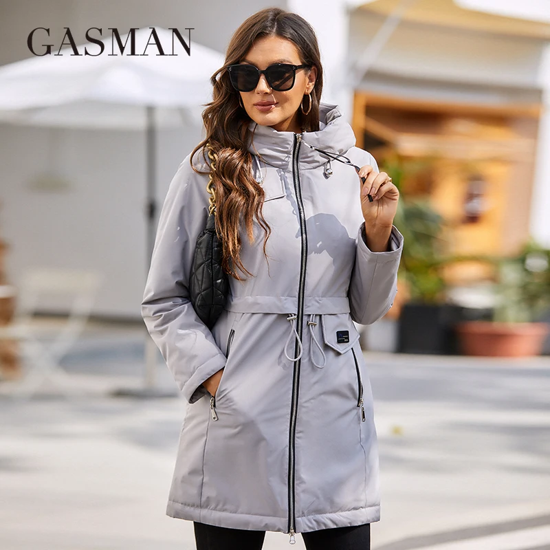 Parka de algodão feminino de comprimento médio Gasman, jaqueta justa à prova de vento para senhora, roupas esportivas casuais de alta qualidade,