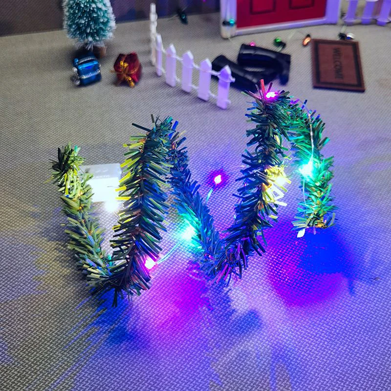 Miniature Christmas LED Luminous Light String Ornament Dollhouse Decoration Craft DIY Accessories Children Christmas Gift Toys