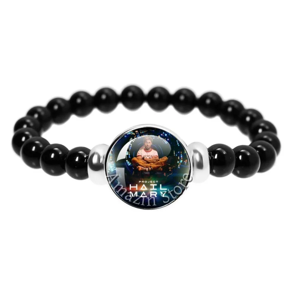 New Style Ryan Gosling Project Hail Mary Laser Reflective Handmade Glass 18mm Black Leather Bracelet Decorations Gifts TH007