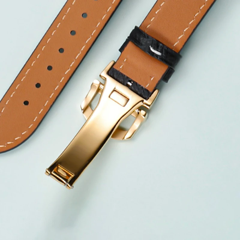 مشبك ساعة 16 ملم لحزام ساعة IWC من الجلد والمطاط والنايلون المقاوم للصدأ وإبزيم قابل للطي بديل بمشبك ساعة معدني صلب #5