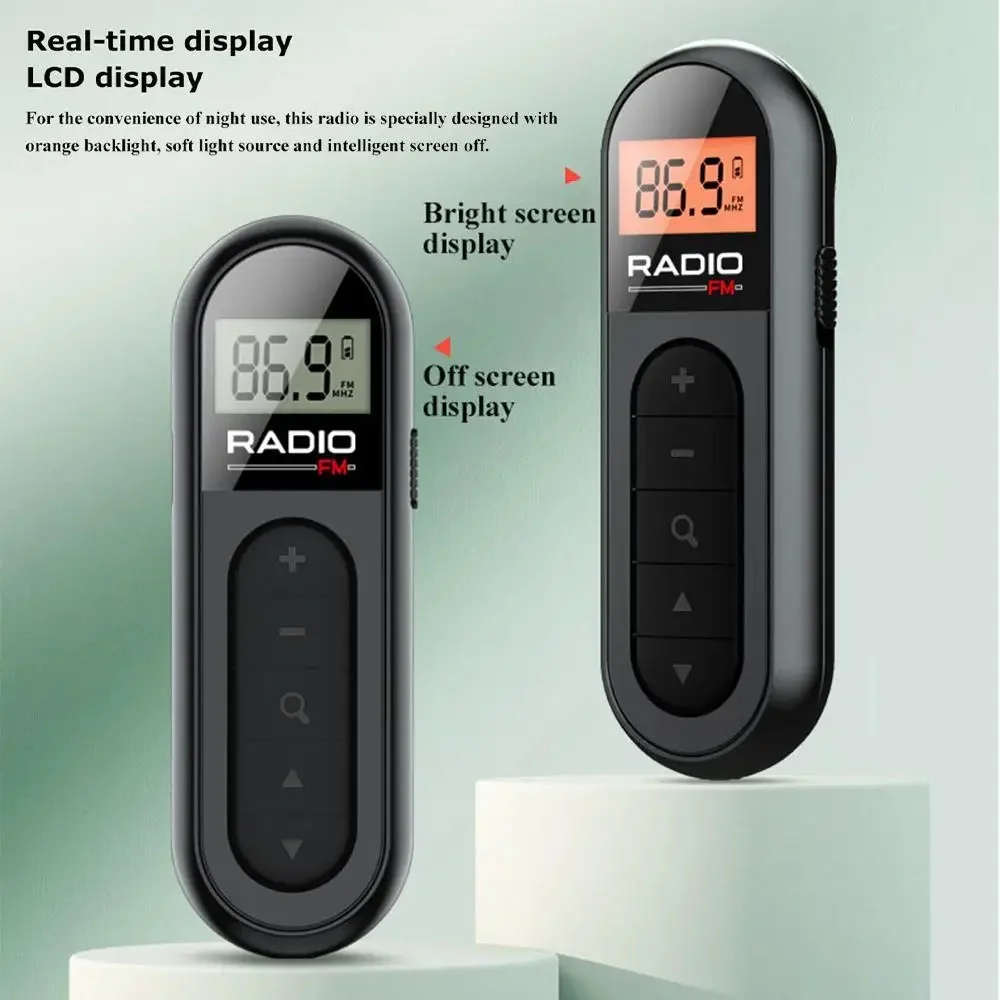 Mini ricevitore radio portatile radio FM tascabile con display LCD retroilluminato Antenna ricevente per cuffie da 3,5 mm Ricarica di tipo C