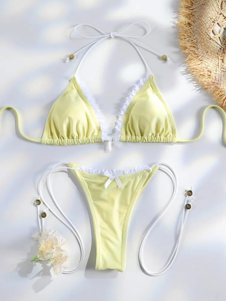 Print Bikini Set Triangle Swimwear Women Swimsuit Sexy Bikini Set Bandage Bathing Suits Two Piece Suit Biquini Push Up Beachwear