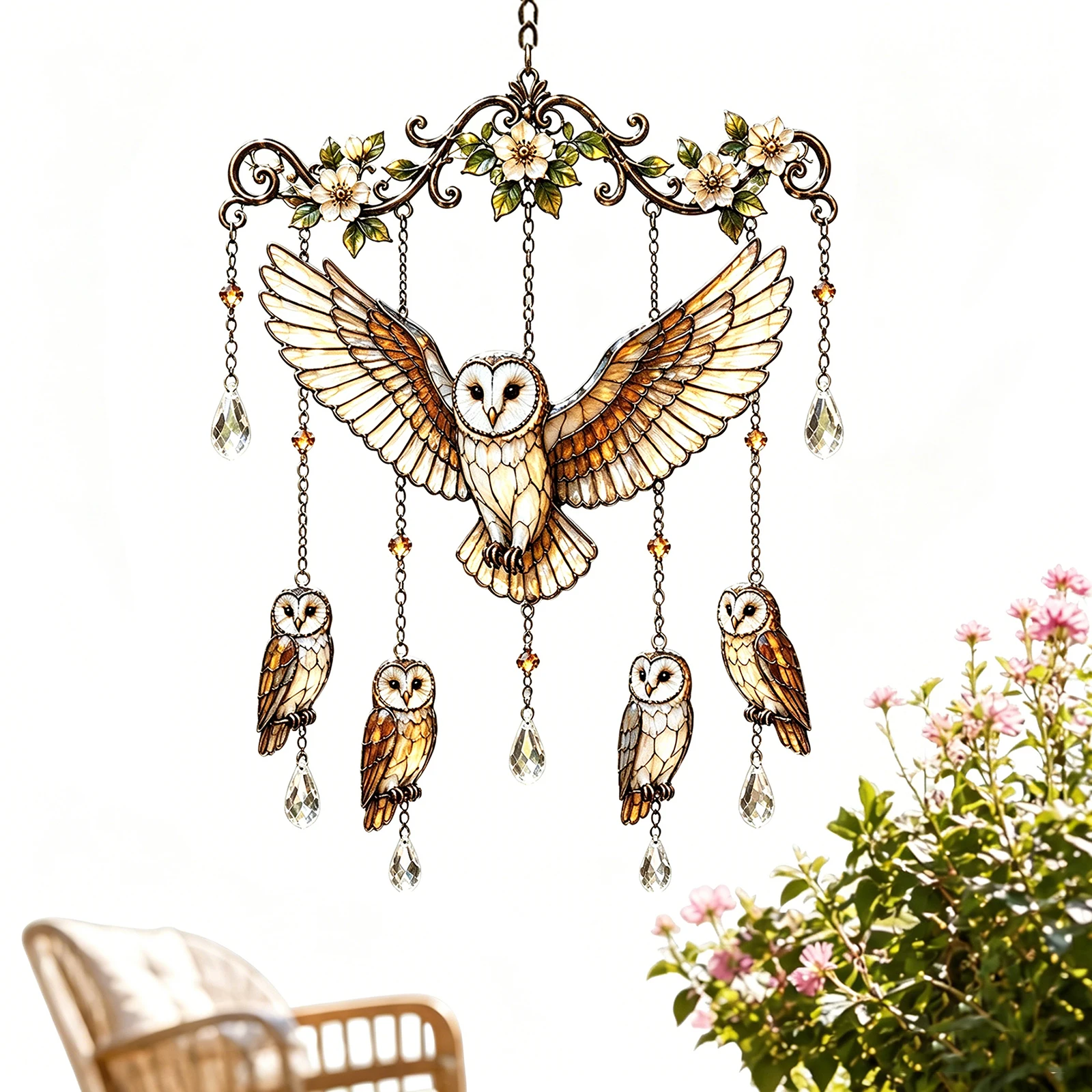Graceful Bird Wind Chime with Crystal Pendants, Colorful Bird Hanging Ornaments, Creative Birds Winds Chimes, for Outside Decor