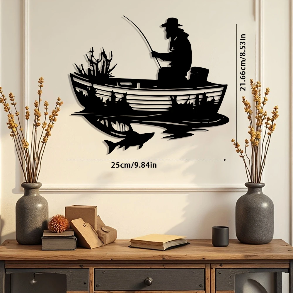 Metal Wall Sculpture, Abstract Outdoor Angler Wall Art Decor - Rustic Home, Farmhouse, Ranch Decor for Living Room, Bedroom