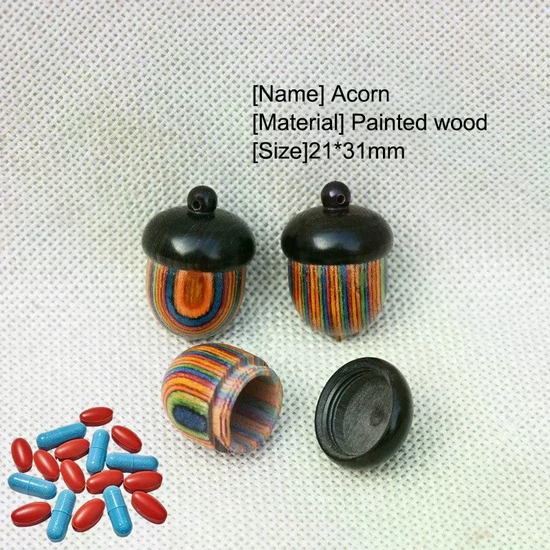 1/2Pcs Mini Sandalwood Pill Boxes Portable Granule Storage Box Rescue Tablets Case Small Items Container DIY Acorn Pendants