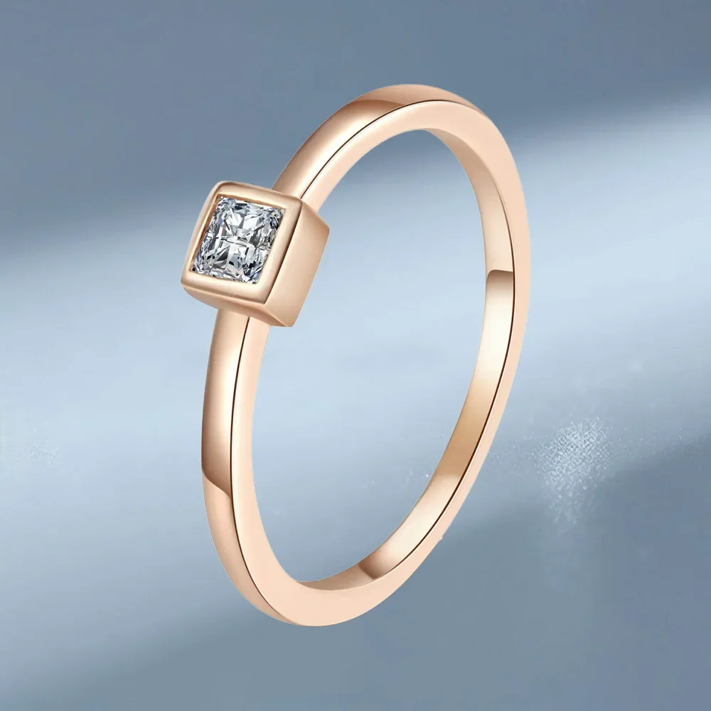 Classic Rose Gold 0.3 Carat Square Moissanite Women and Men Lovers Rings, Luxury Diamond Boy and Girl Unisex Rings Birthday Gift