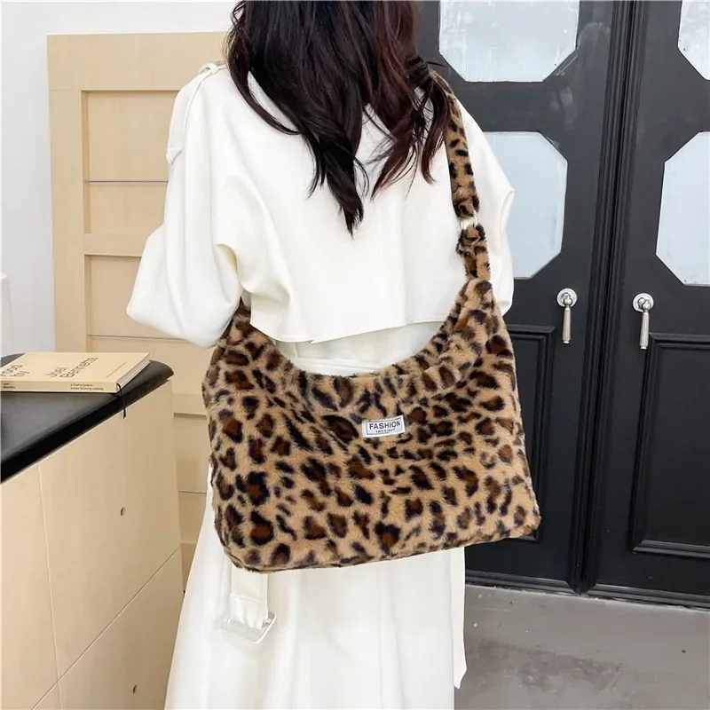 Children Messenger Bags Leopard Print Fur Bag Fashionable Retro Plush Crossbody Bag for Women Versatile Purse and Handbags Сумка