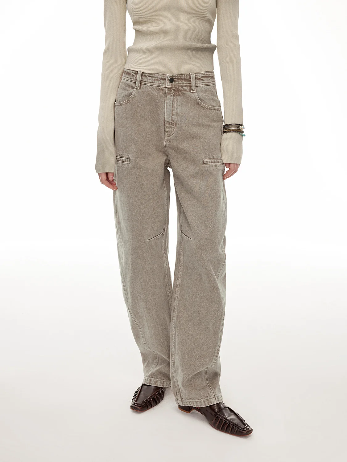 

Джинсы женские свободного кроя с эффектом винтажа, модель «Бент Найф», осенняя коллекция, бренд класса люкс