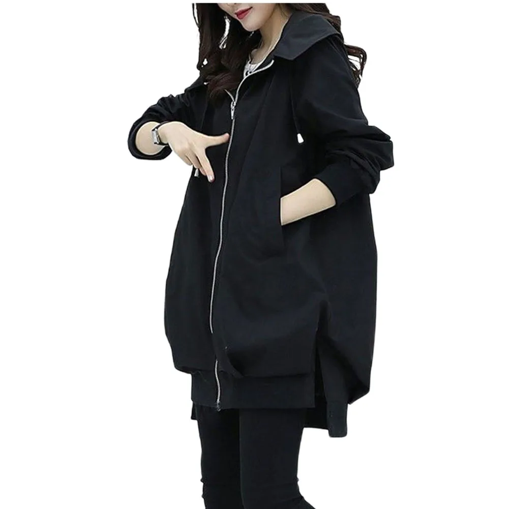 Daily Outdoor Use Casual Party Wear Women Long Jackets Loose Slim Fit Loose Fit Hooded Jacket Hooded Coat Black