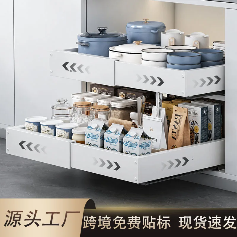 Expandable Pull Out Cabinet Basket Organizer Four Way Adjustable Rails Carbon Steel Under Sink Drawer Rack Kitchen Or Bathroom