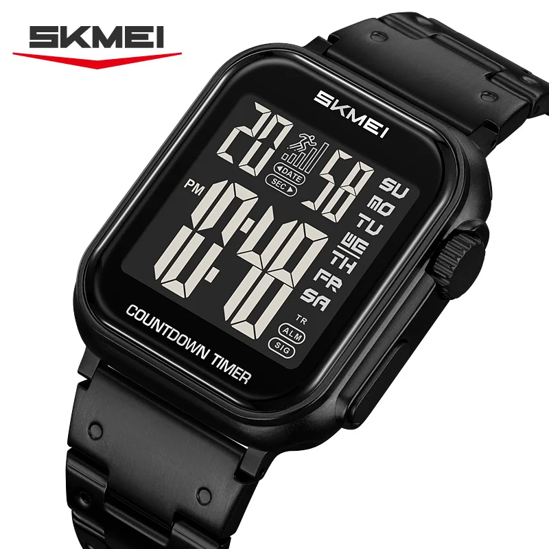 SKMEI 2447 Electronic Movement Clock with Luxury Mens Digital Watch Stainless Steel Countdown Fashion Stopwatch Wristwatch