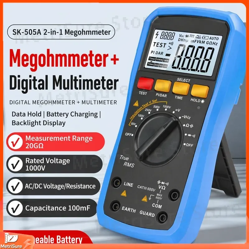 Digital Capacitance Meter Tester with Large Range Diode Test Rechargeable Battery Multimeter for Electronics Repair