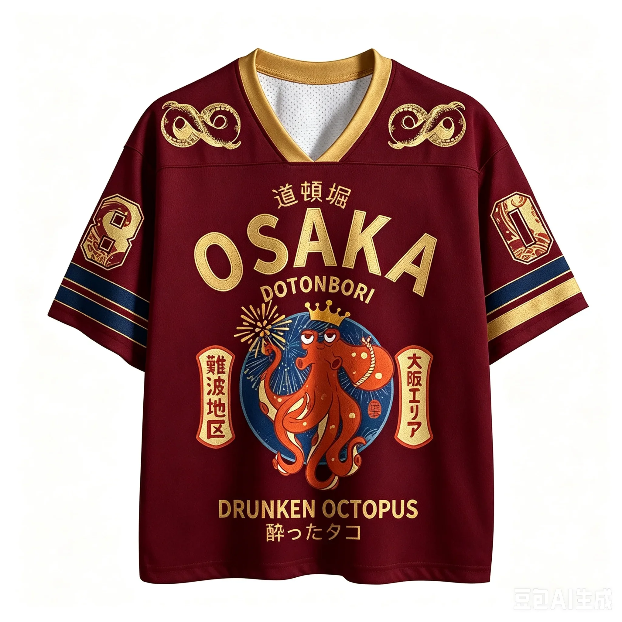 Japanisches klassisches Oktopus 3D-Druck Sport-Schnelltrocken-Herren-T-Shirt mit V-Ausschnitt, Outdoor, Streetwear, Casual, Original Subkultur Y2K, Elternkleidung – Detail 5