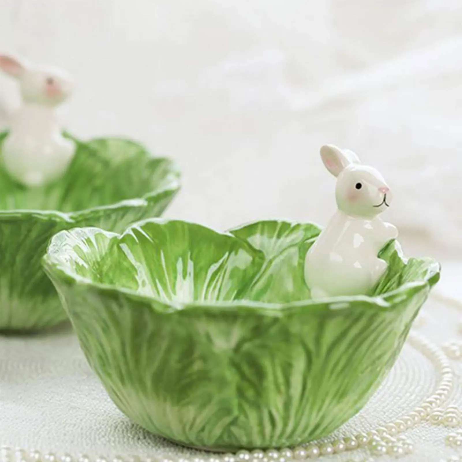 

1pcs Korean Style Bowls Cabbage Shape Ceramic Irregular Yogurt Salad Ramen Breakfast Oat Bowl Cat Bunny Feeder Food Water Bowls