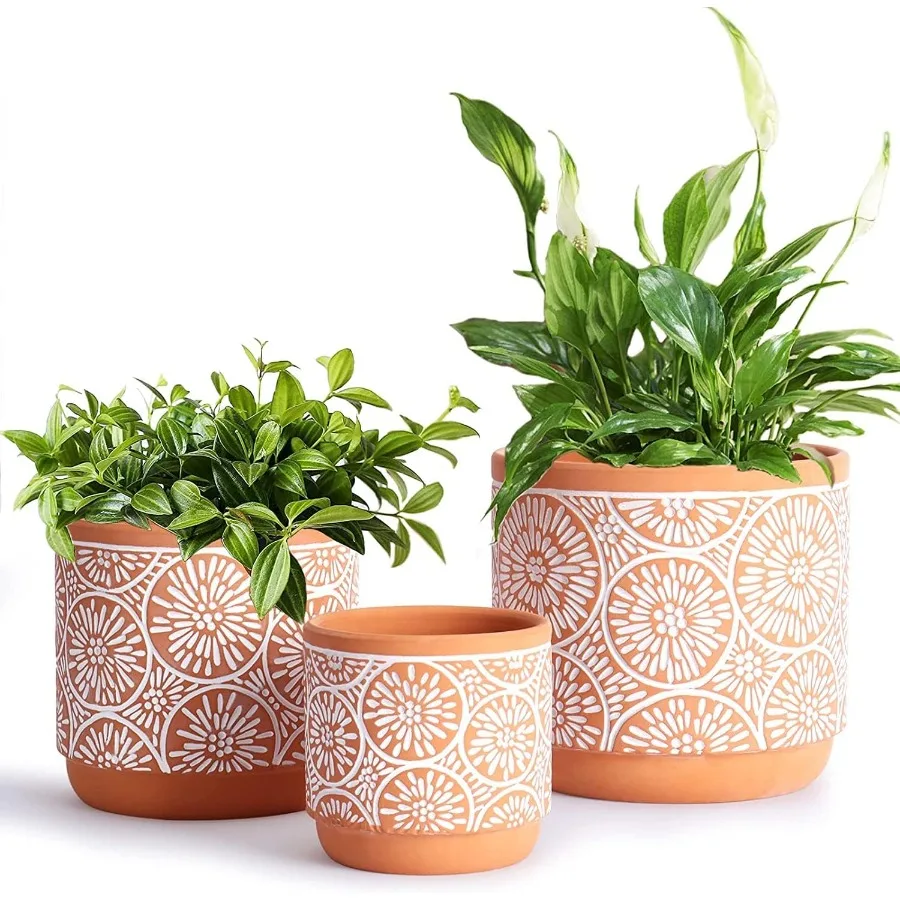 

3 Piece Ceramic Plant Pots Indoor Flower Pots Set with Drainage Holes 5.7 4.7 3.5 Inch Modern Decorative Flower Pot Set for Liv