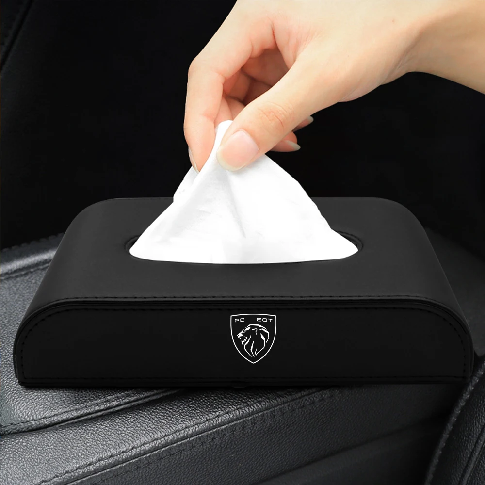 Car Dashboard Tissue Box Leather Paper Towel  Storage Case For PEUGEOT 107 206 207 208 307 308 2008 408 108 RCZ Auto Accessories