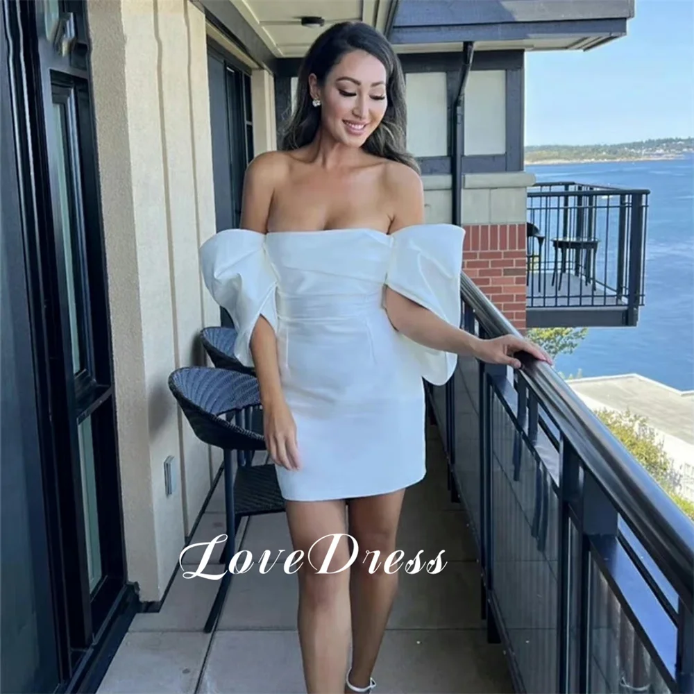 

Love Beach Sexy Off The Shoulder Stain Short Pleat Wedding Dress Simple Above Knee Strapless Mini Wedding Dress Vestido de novia